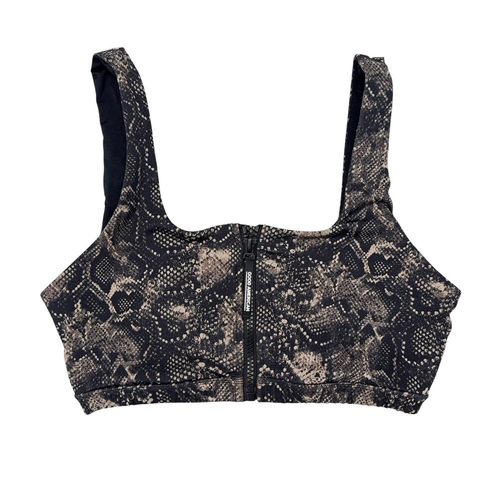 Good American Sports Bra Size 2 Snakeskin Halter Front Zip‎ Performance Gym